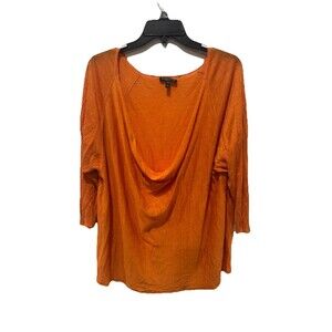 EILEEN FISHER Fine Silk & Linen Drape Front Top Fire Color 2X